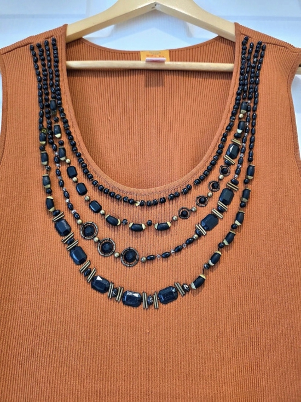 Ruby Rd. Woman Beaded Tank Top Rust Orange Ribbed Sleeveless Plus 2X - Picture 3 of 11